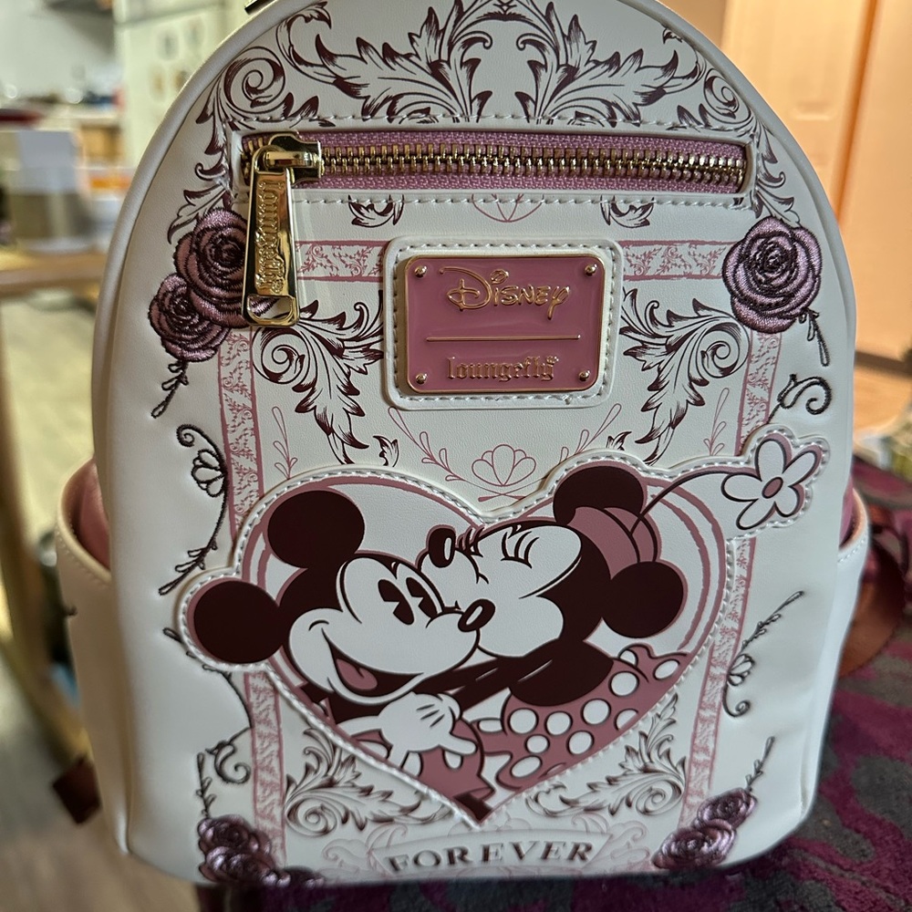 Loungefly Disney Mickey and Minnie Romantic White Backpack